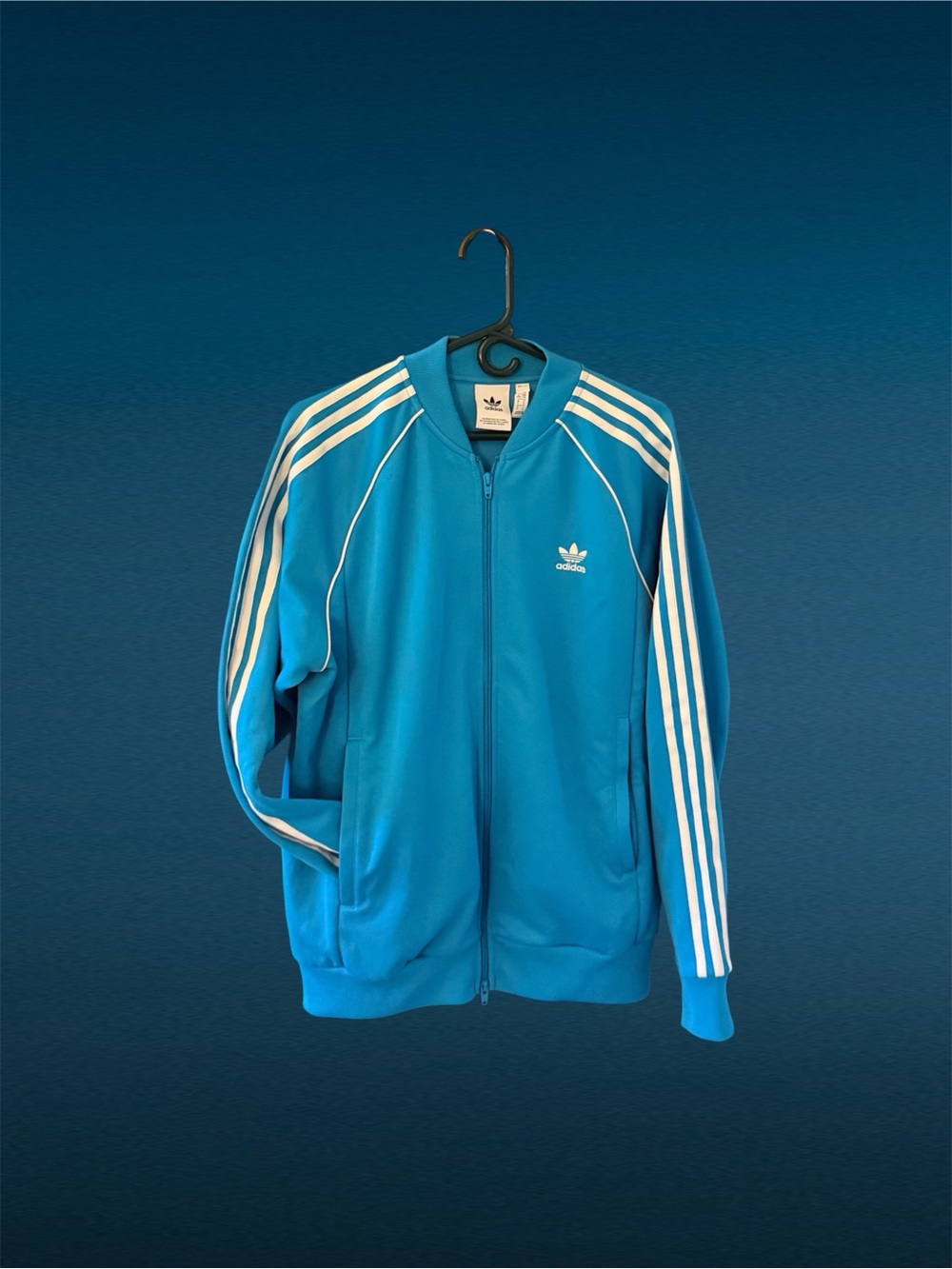 Adidas Men's Turquoise Blue Three-Stripe Track Jacket